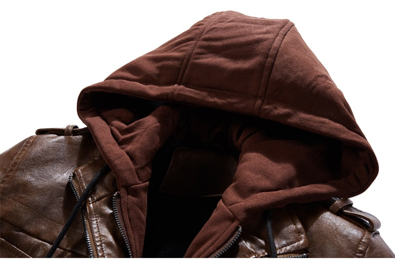 Leather Jacket with Removable Hood
