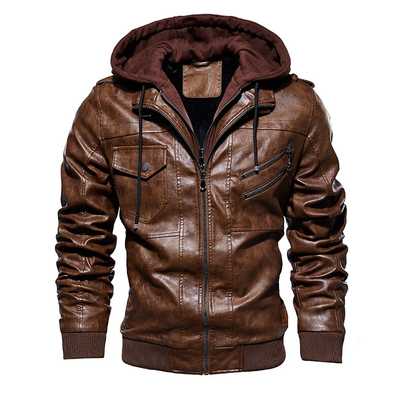 Leather Jacket with Removable Hood