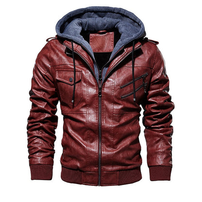 Leather Jacket with Removable Hood
