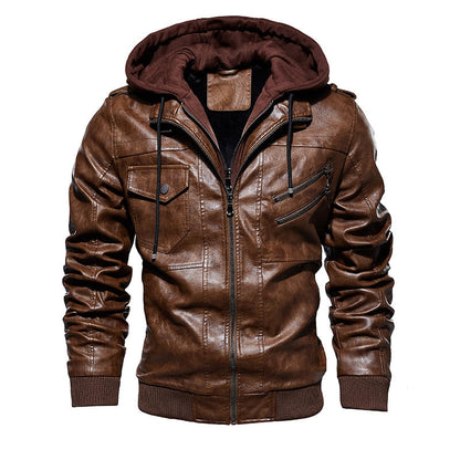 Leather Jacket with Removable Hood
