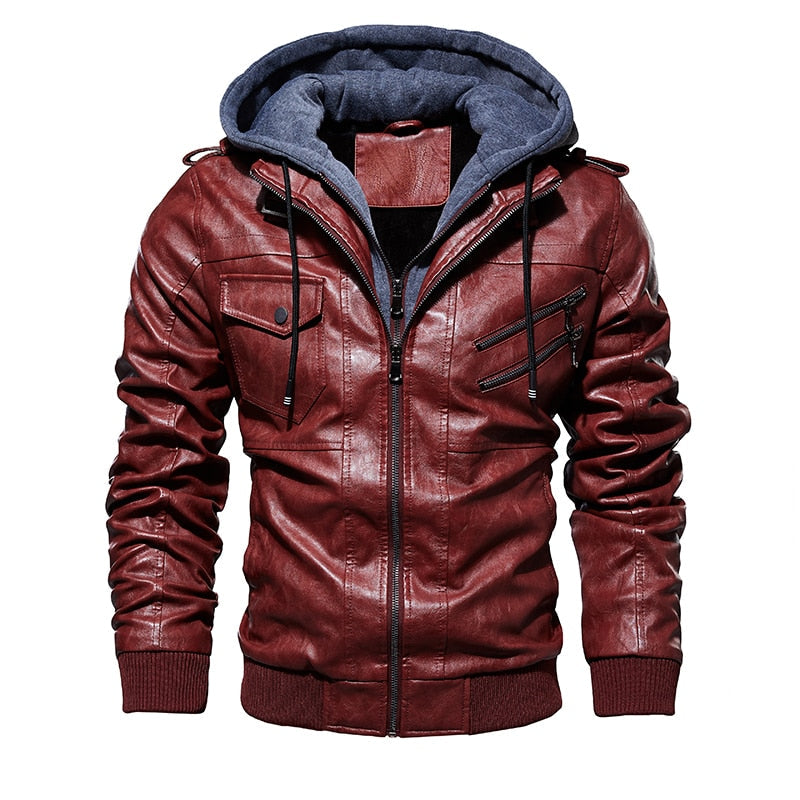 Leather Jacket with Removable Hood